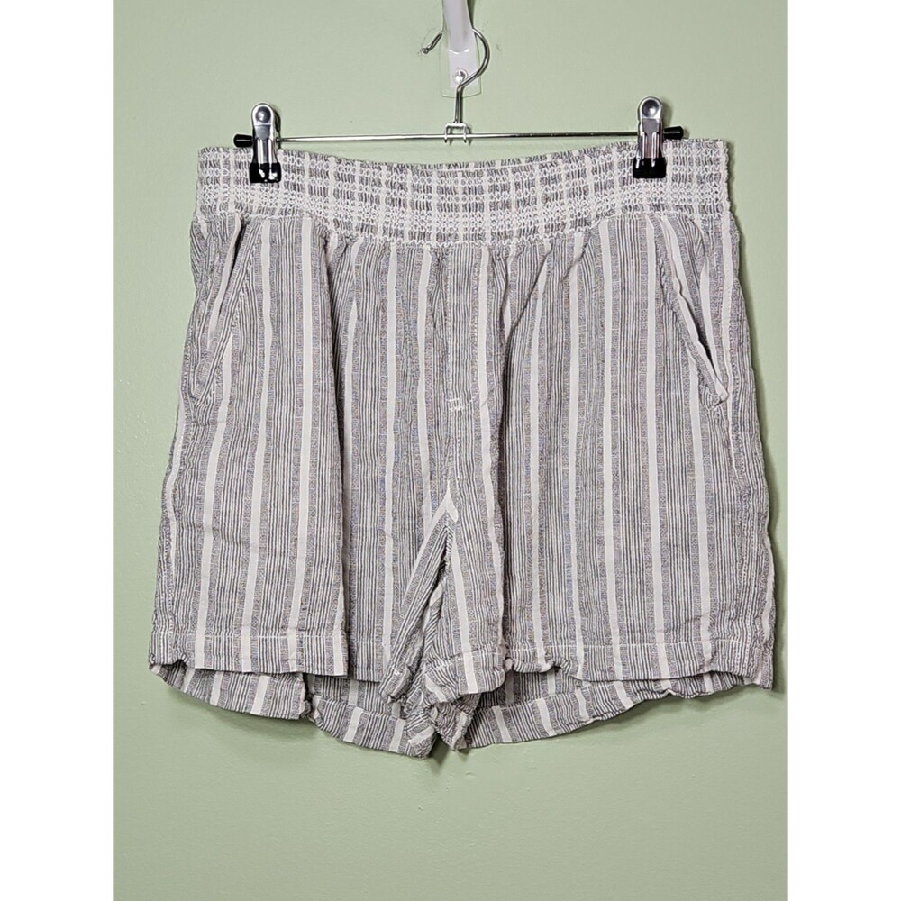 Briggs Linen Blend Striped Pull-On Shorts Gray White Sze L Casual Summer coastal